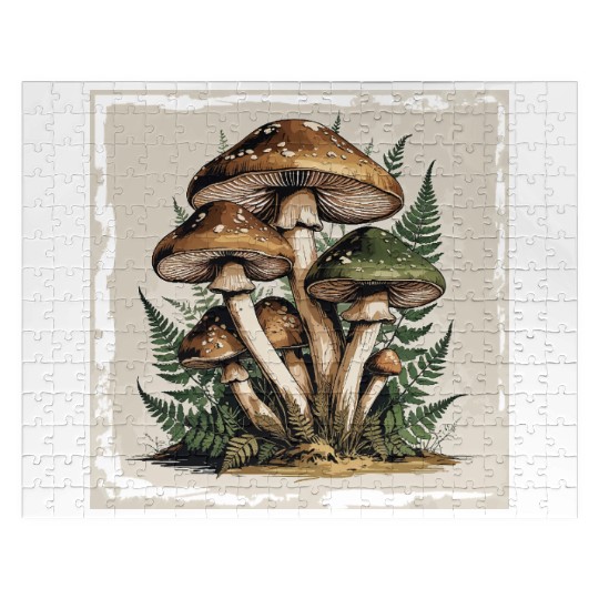 Mushroom Forest Botanical Illustration Jigsaw Puzzles