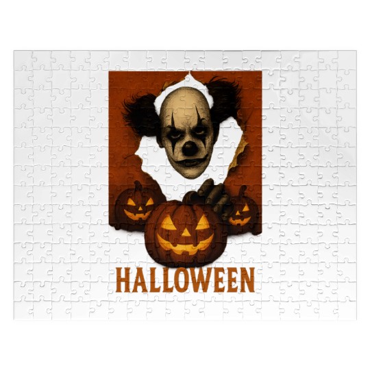 Eerie Clown with Jack-O-Lantern Pumpkins Jigsaw Puzzles