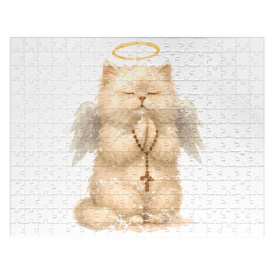 Heavenly Praying Cat with Angel Wings Jigsaw Puzzles