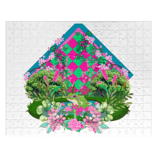 Frog in pink and green  Jigsaw Puzzles