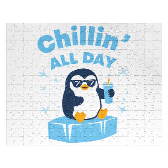 Chillin' Penguin with Sunset Drink Jigsaw Puzzles