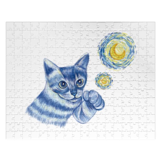 Blue Starry Night British Shorthair Cat Graphic Jigsaw Puzzles