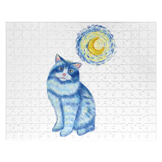 Blue Van Gogh Starry Night Ragdoll Cat Graphic Jigsaw Puzzles