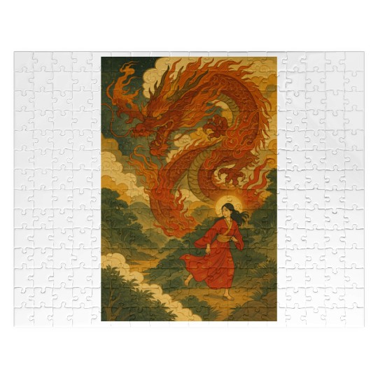 Majestic Dragon and Warrior Scene Jigsaw Puzzles
