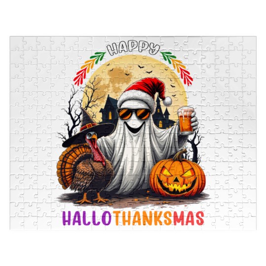 Happy Hallothanksmas Halloween Thanksgiving Xmas Jigsaw Puzzles