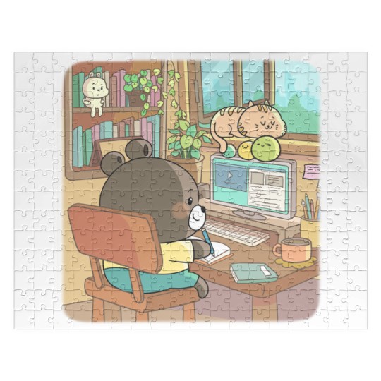 Cozy teddy bear studying Jigsaw Puzzles