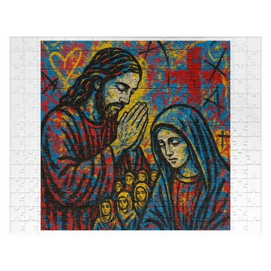 Praying Jesus and Virgin Mary Mosaic Jigsaw Puzzles