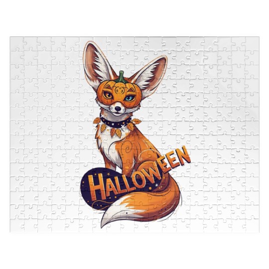 Enchanted Fox with Jack-o-Lantern Mask Jigsaw Puzzles