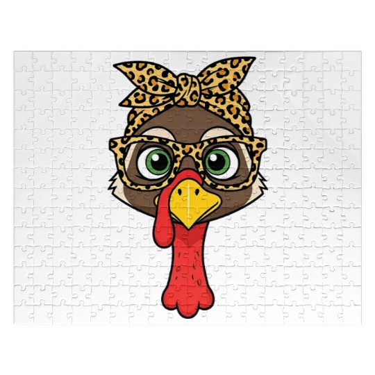 Leopard Print Turkey with Glasses and Headscarf Jigsaw Puzzles