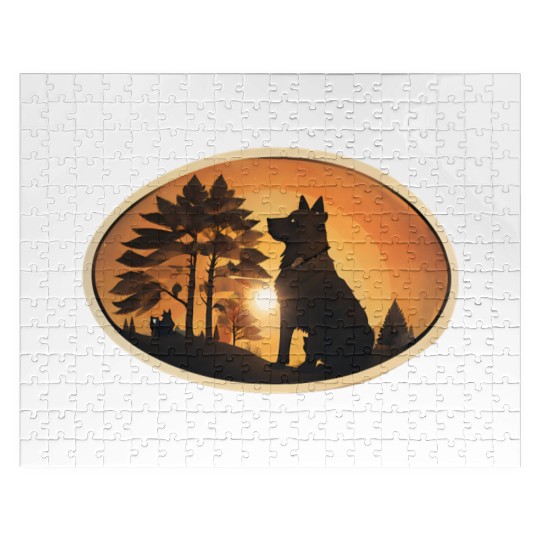 Sunset Wilderness Wolf Silhouette Jigsaw Puzzles
