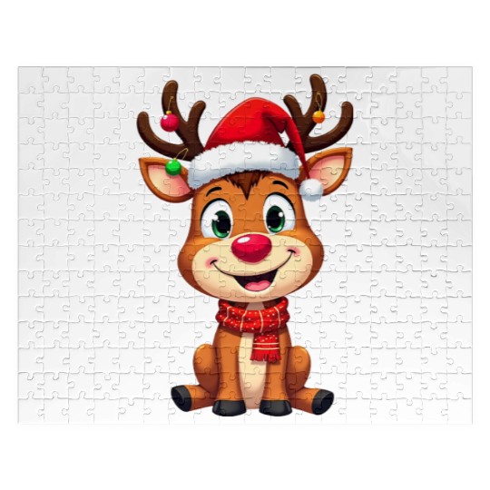 Festive Reindeer Cartoon with Santa Hat Jigsaw Puzzles