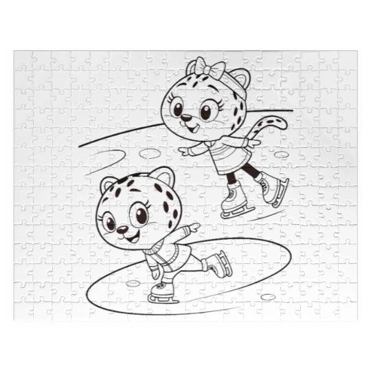 Black-and-White Leopard Cubs Ice Skating  Jigsaw Puzzles