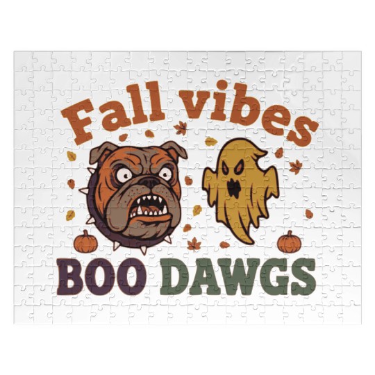 Fall vibes | Halloween Bulldog Ghost  Jigsaw Puzzles