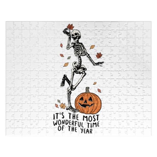 Halloween Skeleton Pumpkin Fall Autumn Spooky Gift Jigsaw Puzzles
