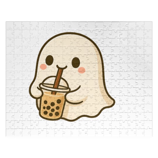 Cute Ghost with Bubble Tea Design Jigsaw Puzzles