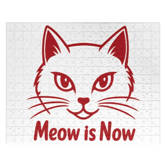 Elegant Cat Face with Bold Red Lines - Meow Is Now Jigsaw Puzzles