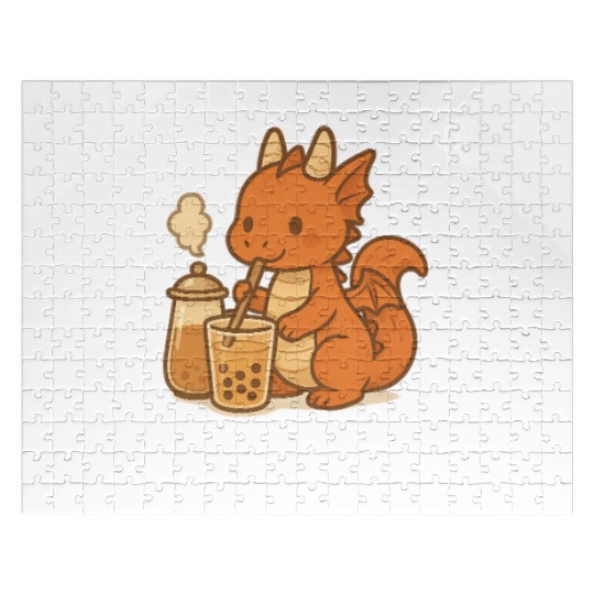 Cute Dragon with Bubble Tea Design Jigsaw Puzzles