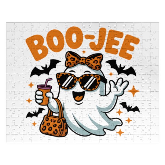 Boo-Jee Ghost Cute Leopard Print Halloween Boojee Jigsaw Puzzles