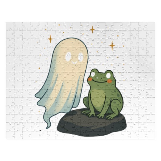 Whimsical Ghost and Frog Friendship Jigsaw Puzzles