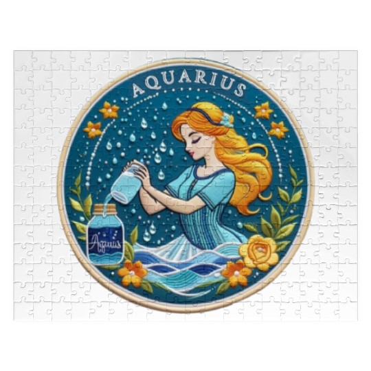 Aquarius Stylish Watercolor Zodiac Illustration Jigsaw Puzzles