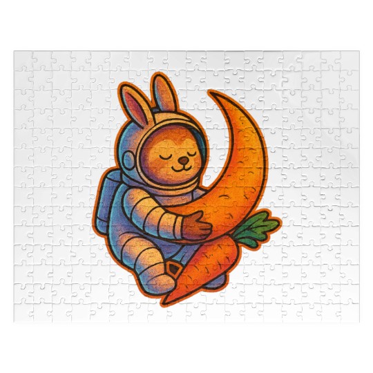 Adorable Moon Bunny with Carrot Jigsaw Puzzles