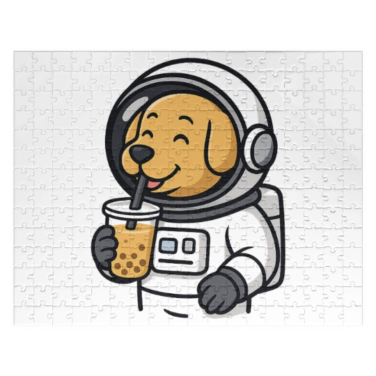 Cute Dog Astronaut Drinking Bubble Tea Jigsaw Puzzles