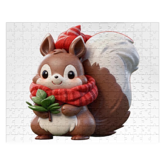 Festive Squirrel with Plaid Hat and Scarf Jigsaw Puzzles