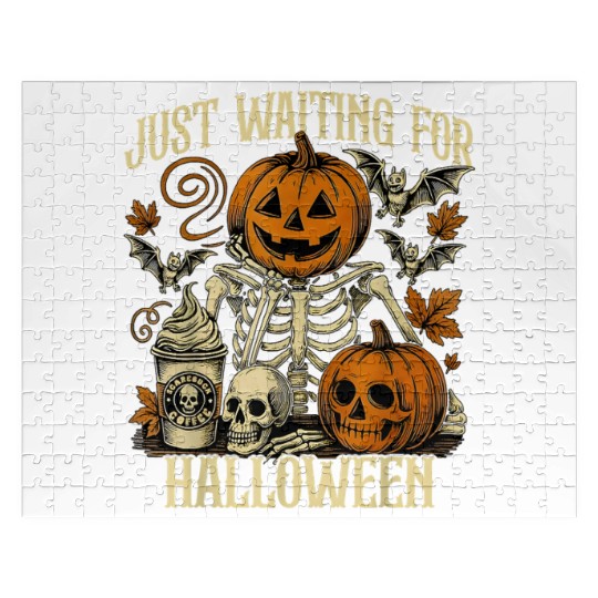 Just Waiting For Halloween Skeleton Spooky Season Jigsaw Puzzles