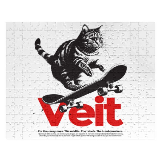 Cool Cat Skateboard with cute Boy Name VEIT Jigsaw Puzzles
