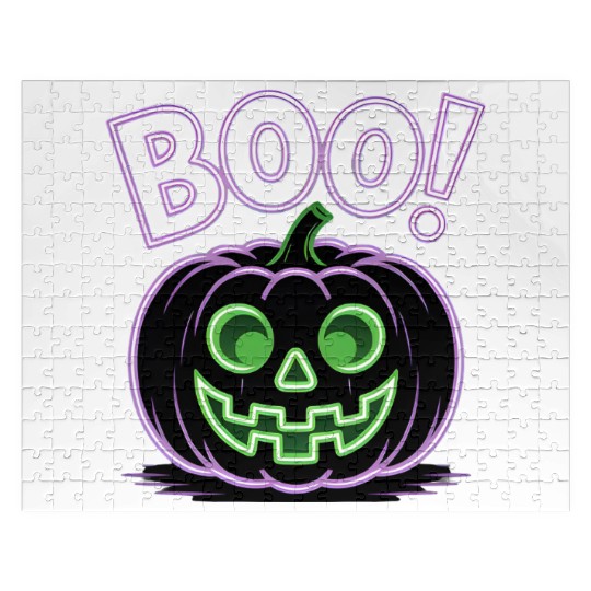 Neon Jack-O-Lantern Halloween Design Jigsaw Puzzles