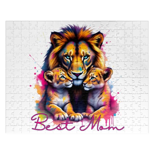 Colorful Lion Cubs and Mother Design Jigsaw Puzzles
