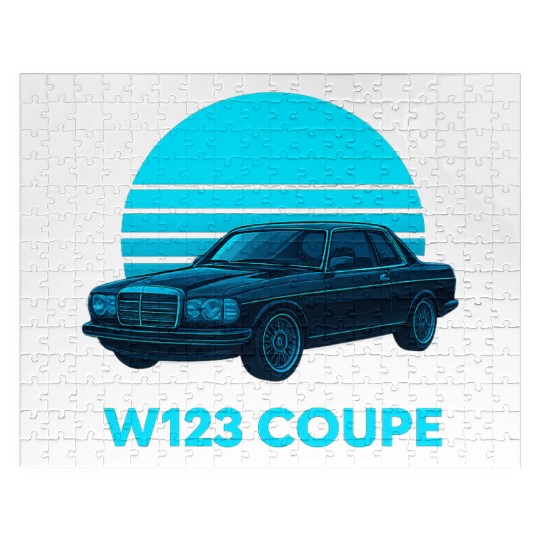 Black W123 Coupe – Neon Retro 80s Style Automotive Jigsaw Puzzles