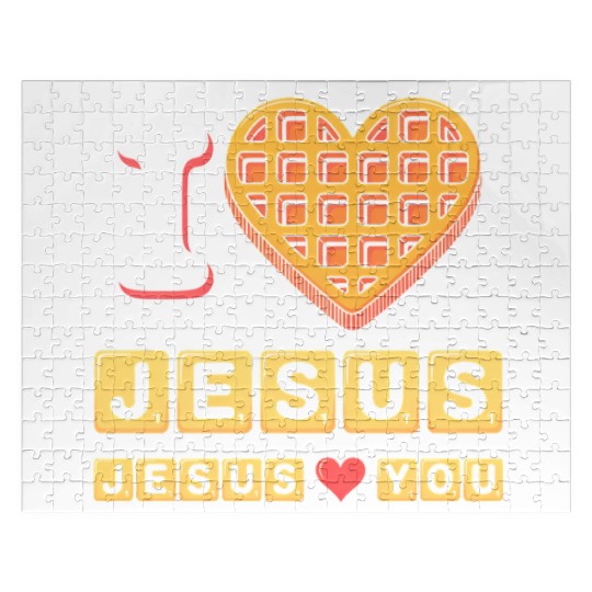 I Love Jesus Christian Breakfast Waffle Heart Jigsaw Puzzles