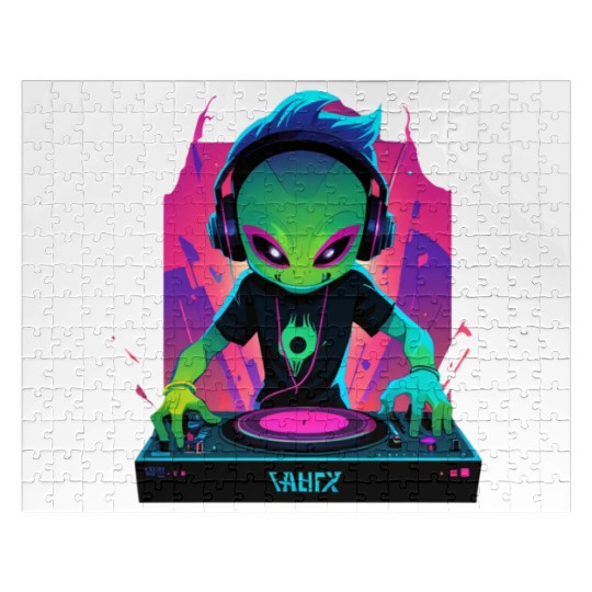 A cute chibi-style alien dark DJ Jigsaw Puzzles