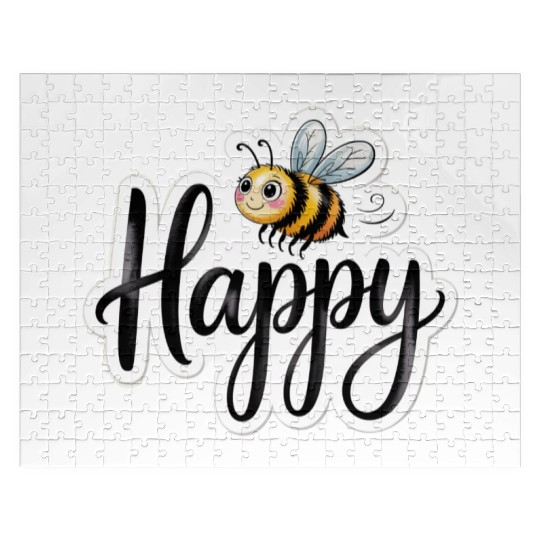 Whimsical Bee and Happy Text Artwork Jigsaw Puzzles