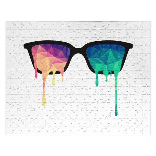 Abstract Psychedelic Nerd Glasses with Color Drops Jigsaw Puzzles