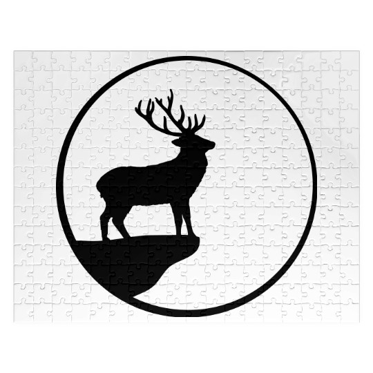Black deer cliff moon sun rock night weir wolf cir Jigsaw Puzzles