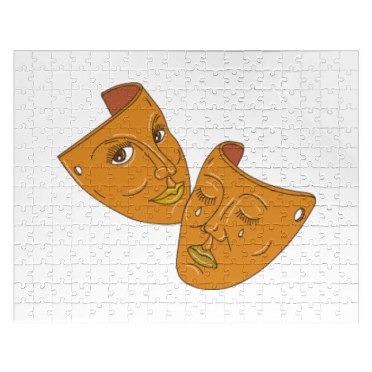 Theater Mask Comedy and Tragedy Mono Line Jigsaw Puzzles