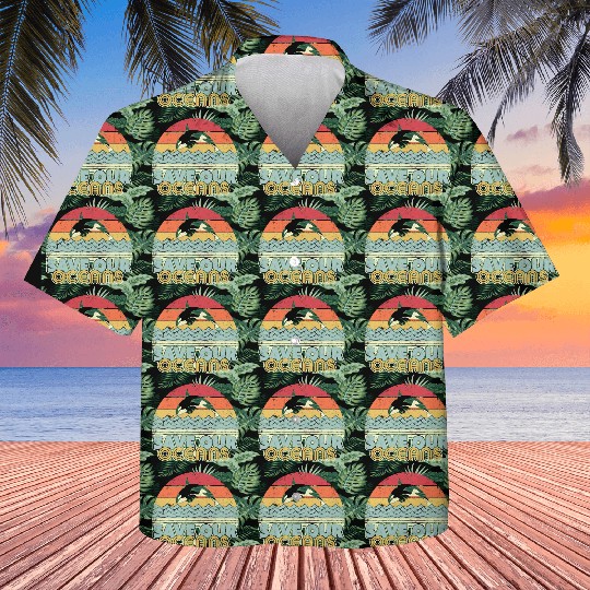 Save Our Oceans Orca Whale Retro Climate Change Kids Hawaiians