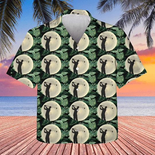 Golfer Silhouette Golf Golfer Moon Full Moon Kids Hawaiians
