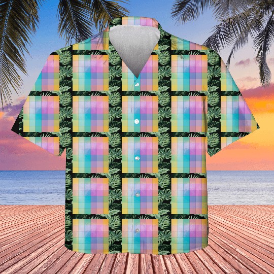 Rainbow Shimmer Multi Squares Pattern Kids Hawaiians