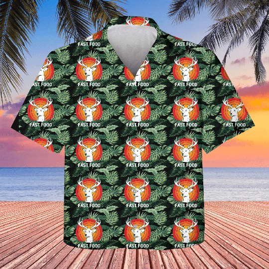 Retro Deer Hunting Funny Hunter Fast Food Deer Kids Hawaiians