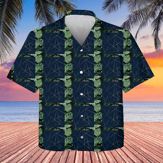 Luxury Gold Navy Blue Geometric Polygon Kids Hawaiians