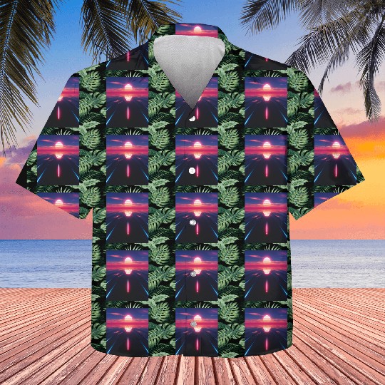 Vaporwave Aesthetic Sunset Above Reflecting Sea Kids Hawaiians