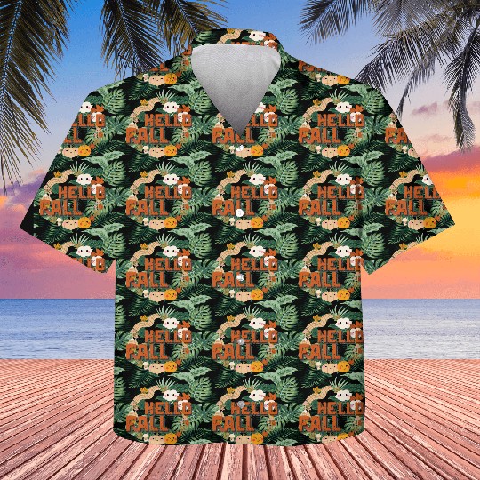 Hello Fall Cute Nature Autumn leaves Pumpkins Kids Hawaiians