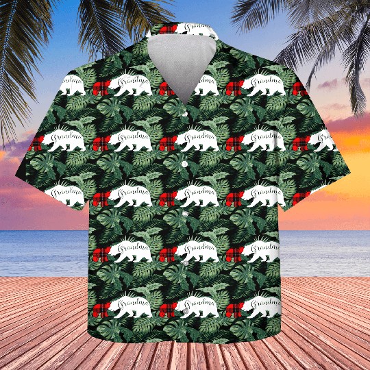 Grandma Bear Red Plaid Cub Mom Christmas Ladies Kids Hawaiians