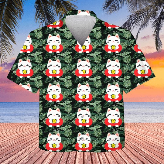 Kawaii Maneki Neko Cat Illustration Kids Hawaiians