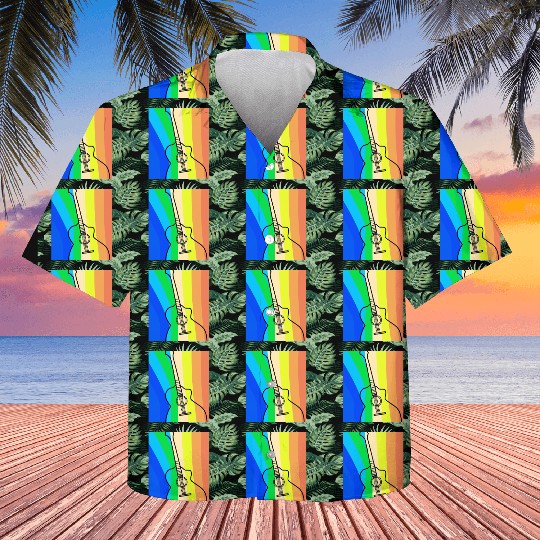 A colorful guitar in front of a rainbow Kids Hawaiians