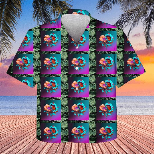Blue and Orange Love Blooms Kids Hawaiians