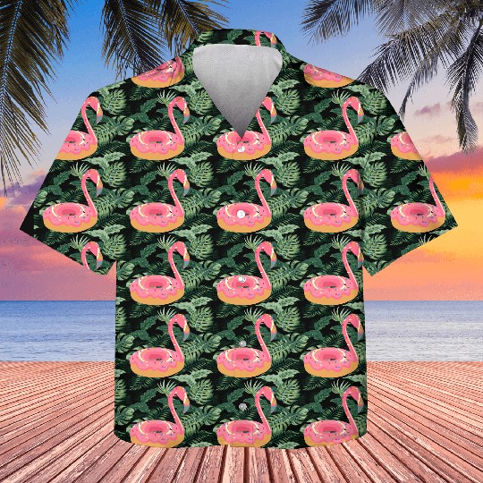 Comic Pink Flamingo Sweet Donut Kids Hawaiians